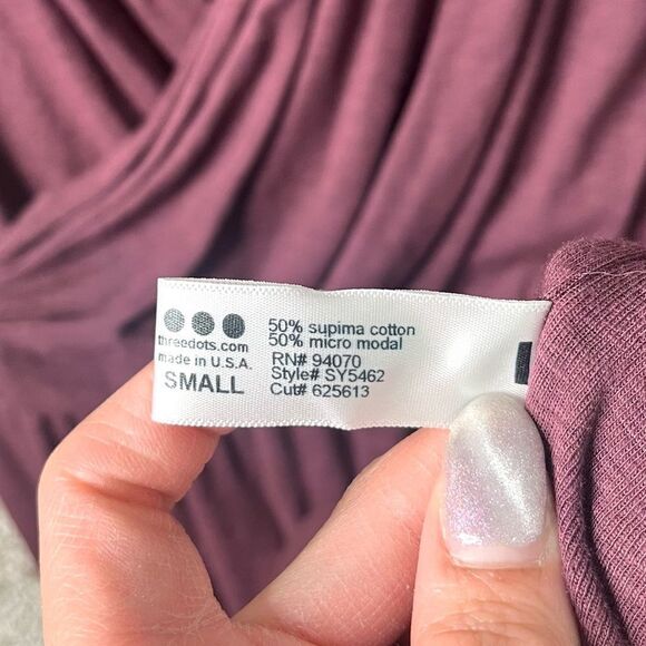 Three Dots Dress Women’s Small Burgundy Wine Red Long Sleeve Draped Wrap NWT - Picture 5 of 8